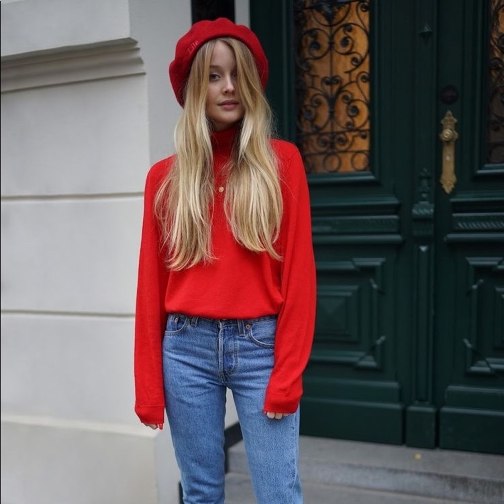 Glam boho classic beret hat red felt french style tiktok y2k - Picture 2 of 5